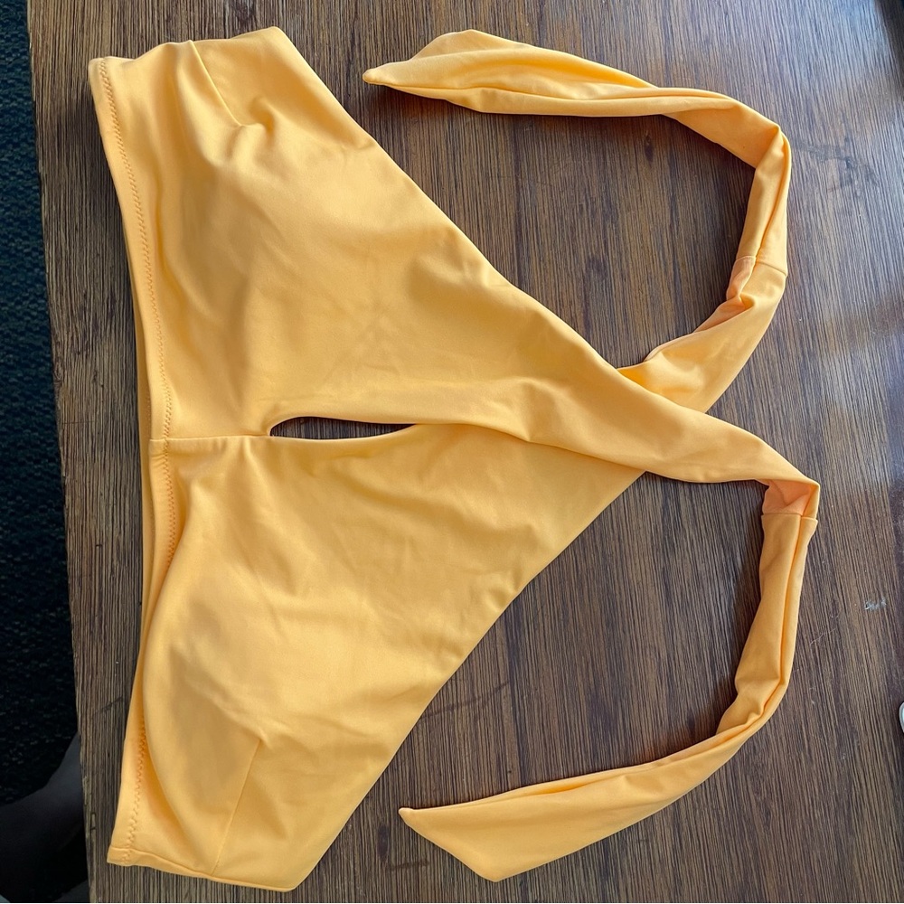 NWT AERIE Crossover Keyhole Halter Bikini Top Orange Women's M-Padded - Picture 4 of 4